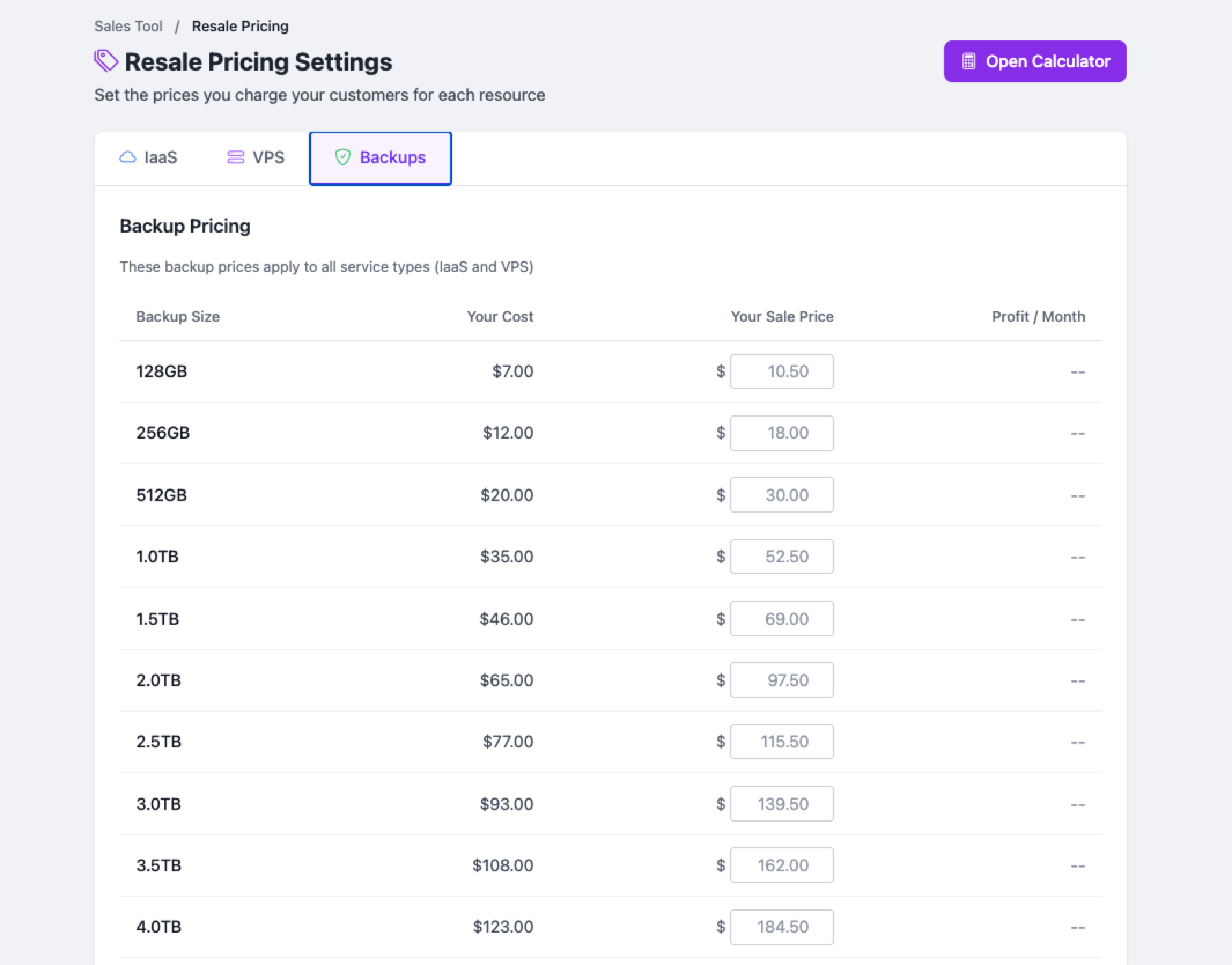 Partner backup management dashboard