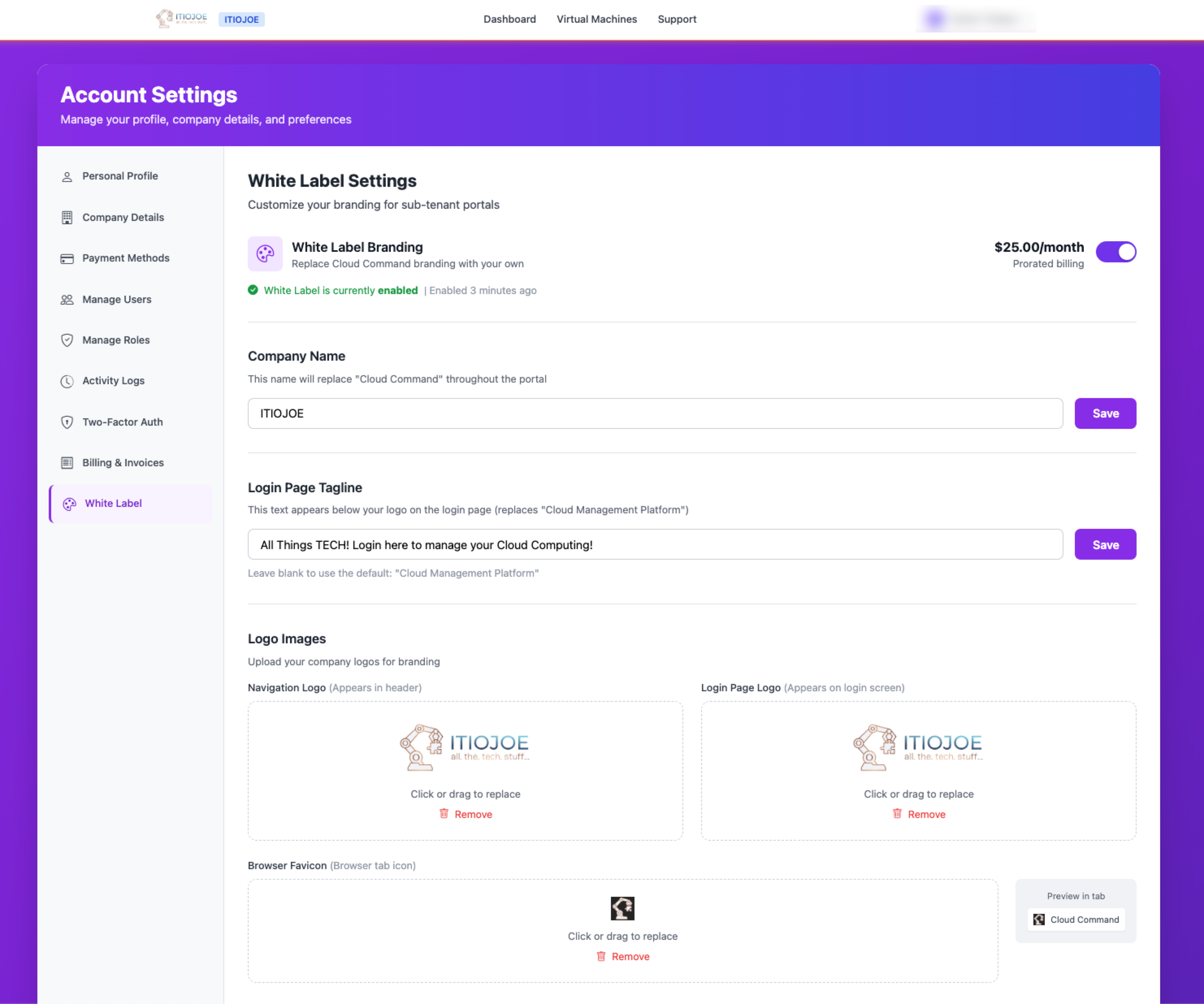 Partner control center dashboard